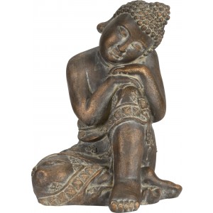 Sediaca socha v tvare Budhu v hnedej farbe ako záhradná dekorácia 28 x 26,5 x 39,5 cm 35802