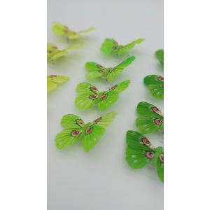 Set dvanástich motýľov na štipcoch v krabičke v zelenom farebnom prevedení 8 cm 39430