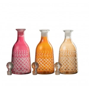 Sklenená dekorácia karafy - vázy v troch farebných prevedeniach s jemným dekorom 10 x 10 x 28 cm Jolipa 42311