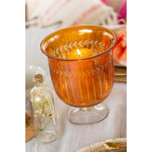 Sklenená dekorácia vázy v oranžovom farebnom prevedení s jemným dekorom 22,5 x 22,5 x 24,5 cm Jolipa 42312