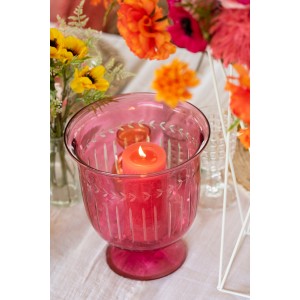 Sklenená dekorácia vázy v ružovom farebnom prevedení s jemným dekorom 22,5 x 22,5 x 25,5 cm Jolipa 42313