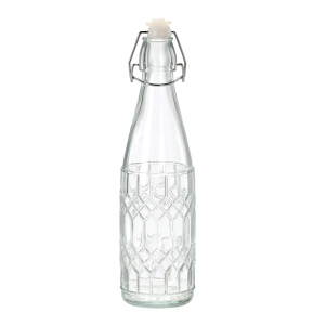 Sklenená transparentná fľaša s dekorovaním a klipsovým vrchnákom 1,1 litra 40786