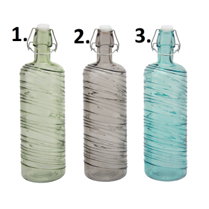 Sklenená transparentná fľaša s dekorovaním a klipsovým vrchnákom v troch prevedeniach 1 liter 41543