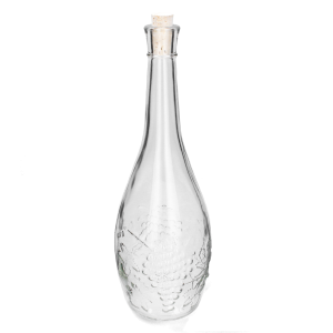 Sklenená transparentná fľaša s korkovým uzáverom a dekorovaním 1 liter 40812