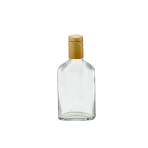 Sklenená transparentná fľaša so zlatým kovovým uzáverom 200 ml 40809