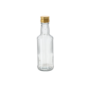 Sklenená transparentná fľaša so zlatým kovovým uzáverom 200 ml 42483