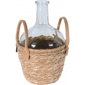 Sklenená transparentná váza alebo demižón v prútenom košíku z morskej trávy s rúčkami 20 x 31 cm 37150