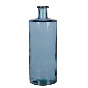 Sklenená váza - fľaša v modrom farebnom prevedení s hladkým povrchom 15 x 40 cm 40865