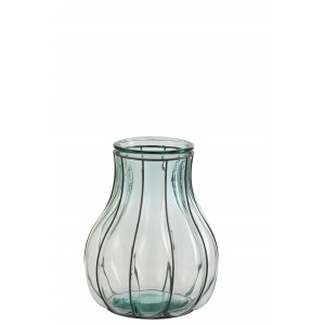 Sklenená váza s hladkým prevedením v modrom farebnom prevedení a kovovým komponentom 24 x 24 x 29 cm JOLIPA 39227