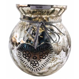 Sklenená váza - svietnik s hladkým povrchom v striebornom farebnom prevedení s srdiečkovým dekorom 16 x 16 cm 39088