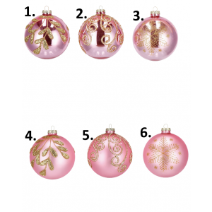 Sklenená závesná vianočná guľa v ružovom farebnom prevedení v šiestich prevedeniach 10 cm 41873
