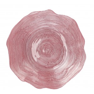 Sklenený dekoratívny tanier v ružovom farebnom prevedení s vlnovkovým okrajom 40 x 8 cm 39755