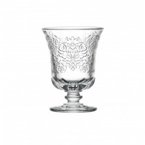 Sklenený transparentný pohár na stopke s dekorom 290 ml 38193