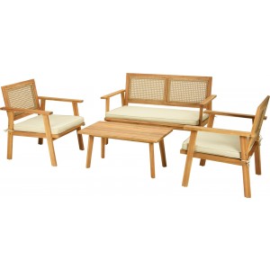 Štvordielna záhradná súprava stolíka, dvoch stoličiek a kresla v prírodnom farebnom prevedení 43099