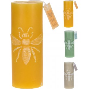 Sviečka s motívom včely v troch farebných prevedeniach 7 x 7 x 18 cm 35077