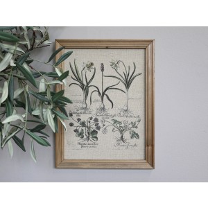Textilný obraz s kvetinovou potlačou a s prírodným dreveným rámom z jedľového dreva Chic Antique 35206
