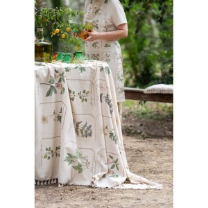 Textilný obrus v krásnej krémovej farbe s dekorom rastliniek v schaby chic romantickom štýle 150 x 290 cm Blanc Maricló 42589