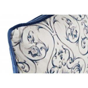 Textilný vankúš potiahnutý zamatovou bielo-modrou kvetinovou obliečkou 50 x 30 cm 40432