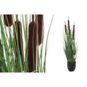 Umelá dekorácia dekoratívnej trávy - rákosia v plastovom čiernom kvetináči s výškou 80 cm 37921