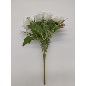 Umelá dekorácia kytice bielych pivoniek na zelenej stonke 30 cm 37903