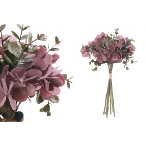 Umelá dekorácia kytice fialových hortenzií v kombinácii s eukalyptom 22 cm 38534
