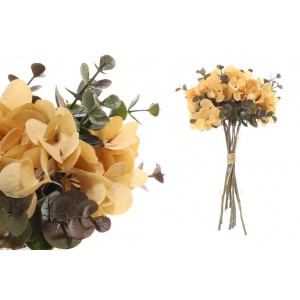 Umelá dekorácia kytice žltých hortenzií v kombinácii s eukalyptom 22 cm 38532