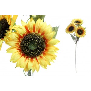 Umelá dekorácia troch slnečníc v žltej farbe na dlhej stonke 62 cm 38454