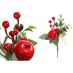 Umelá jesenná dekorácia vetvičky s červenými jabĺčkami a zelenými listami 22 cm 38671