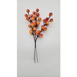 Umelá jesenná dekorácia vetvičky s oranžovými guličkami na stonke 20 cm 41775