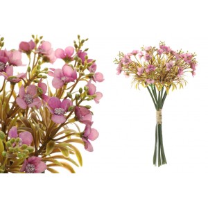 Umelá kytica staroružových lúčnych kvetov na stonke s listami a inými dekoračnými prvkami 30 cm 35691