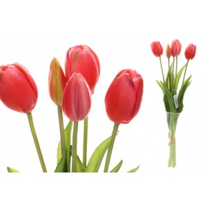 Umelá ozdobná dekorácia ako kytica piatich tulipánov červenej farby s dĺžkou 40 cm 36345