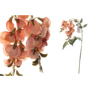 Umelá ozdobná dekorácia ako zelená vetvička s oranžovými lupienkami kvitnúceho hrášku s dĺžkou 62 cm 36343
