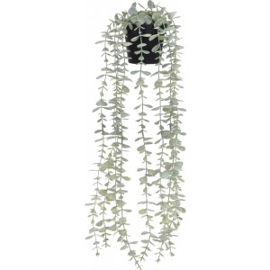 Umelá plastová dekorácia ako čierny kvetináč s visiacimi zelenými lístkami rastliny 8 x 60 cm 36460