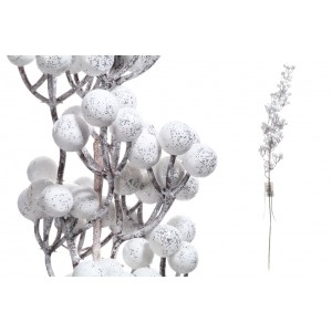 Umelá zimná dekorácia vetvičky v hnedo-bielom farebnom prevedení s guličkami a trblietkami 72 cm 38675
