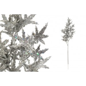 Umelá zimná dekorácia vetvičky v striebornom farebnom prevedení s trblietkami 51 cm 38700