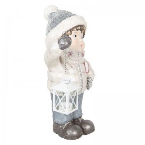 Vianočná dekorácia ako postavička chlapčeka v zimnom oblečení a s bielym lampášom 20 x 19 x 41 cm Clayre & Eef 36132 