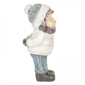 Vianočná dekorácia ako postavička chlapčeka v zimnom oblečení dávajúci pusu 10 x 9 x 20 cm Clayre & Eef 36133