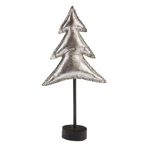Vianočná dekorácia ako strieborný textilný vianočný stromček na drevenom podstavci 42 cm 35830