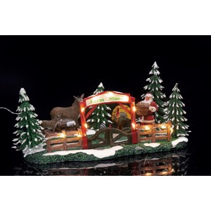 Vianočná dekorácia keramickej scény Santového farmárskej stánku a LED osvetlením 25,5 x 15 x 13 cm 41832