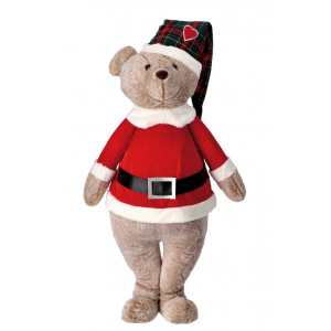 Vianočná dekorácia textilného medvedíka v hnedom farebnom prevedení a vianočnom oblečení 48 x 28 x 110 cm 41850