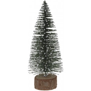 Vianočná dekorácia zasnežený vianočný stromček na drevenom podstavci 25 cm 38362