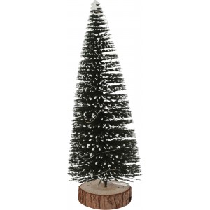 Vianočná dekorácia zasnežený vianočný stromček na drevenom podstavci s LED osvetlením 30 cm 38847