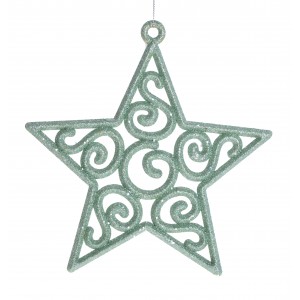 Vianočná ozdoba na zavesenie zelená v tvare hviezdy s trblietkami 23 x 23 cm 36222