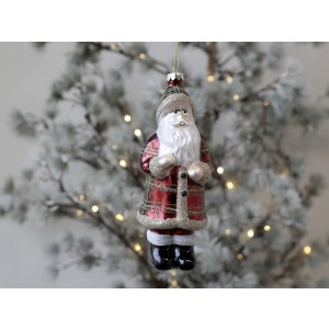 Vianočná sklenená závesná dekorácia v tvare Mikuláša v kombinácii bielej a červenej farby 12 cm Chic Antique 42033