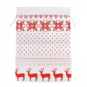 Vianočné biele vrece na darčeky s bodkovaným červeným motívom a so stiahnuteľnou šnúrkou 70 x 50 cm 41734