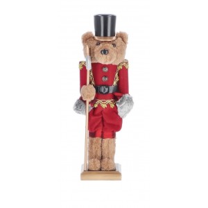 Vianočný stojaci vojačik luskáčik - medveď v červenom oblečení s čiapkou a palicou 40 cm 38976