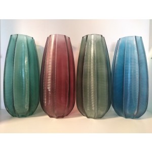 Vysoká sklenená váza modrá, ružová, zelená, alebo sivozelená 10xH22 cm 33119