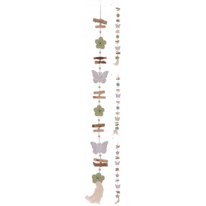 Drevená girlanda s motýľmi, vtáčikmi a kvietkami v štyroch farebných prevedeniach 110cm 26756