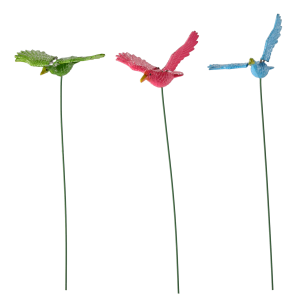 Záhradná dekorácia kovová s motívom lietajúceho vtáčika ako napichovačka v troch variantoch 34 cm 36649