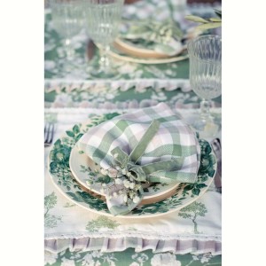 Zelený keramický plytký tanier s kvetovaným bielym dekorom o priemere 26 cm Blanc Maricló 39379